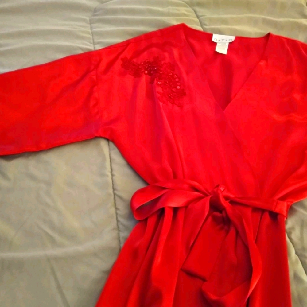 Red Lingerie Robe with Sequin Applique